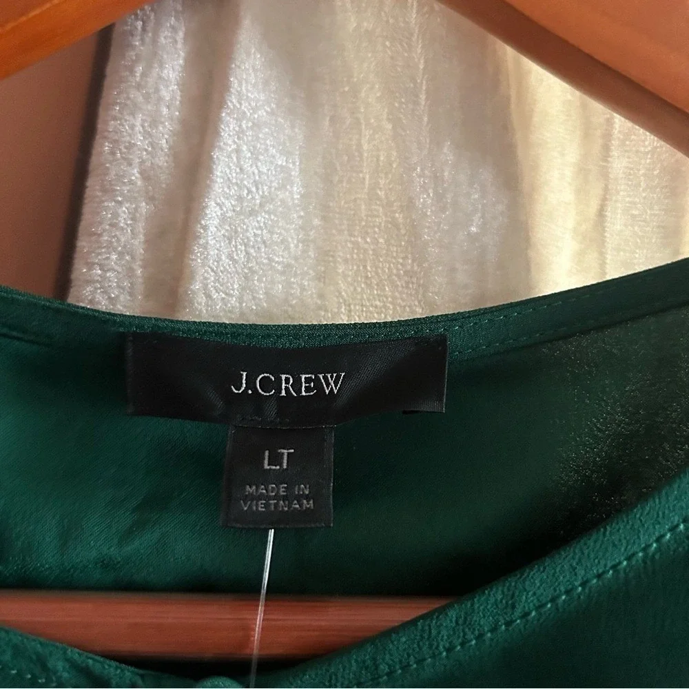 J. Crew Puff Sleeve Satin Back Crepe Top Keyhole Blouse BL712 Green NWT Size LT‎